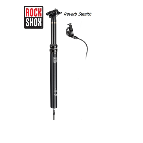 RockShox Reverb Stealth 30,9 mm dropper post visas i en studiomiljö med jämn belysning. Detaljer som logotyper, text och komponenter är tydligt synliga mot den vita bakgrunden.