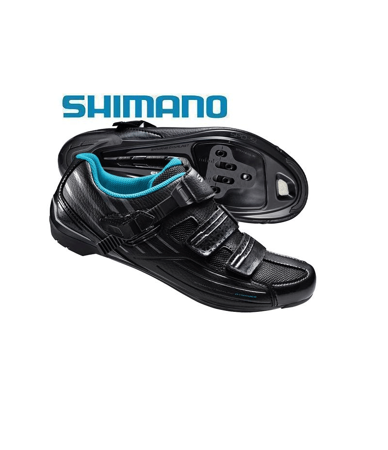 shimano.rp300.svart_.png Ett par Landsvägssko Shimano SH-RP3 svart dam cykelskor med blått innerfoder