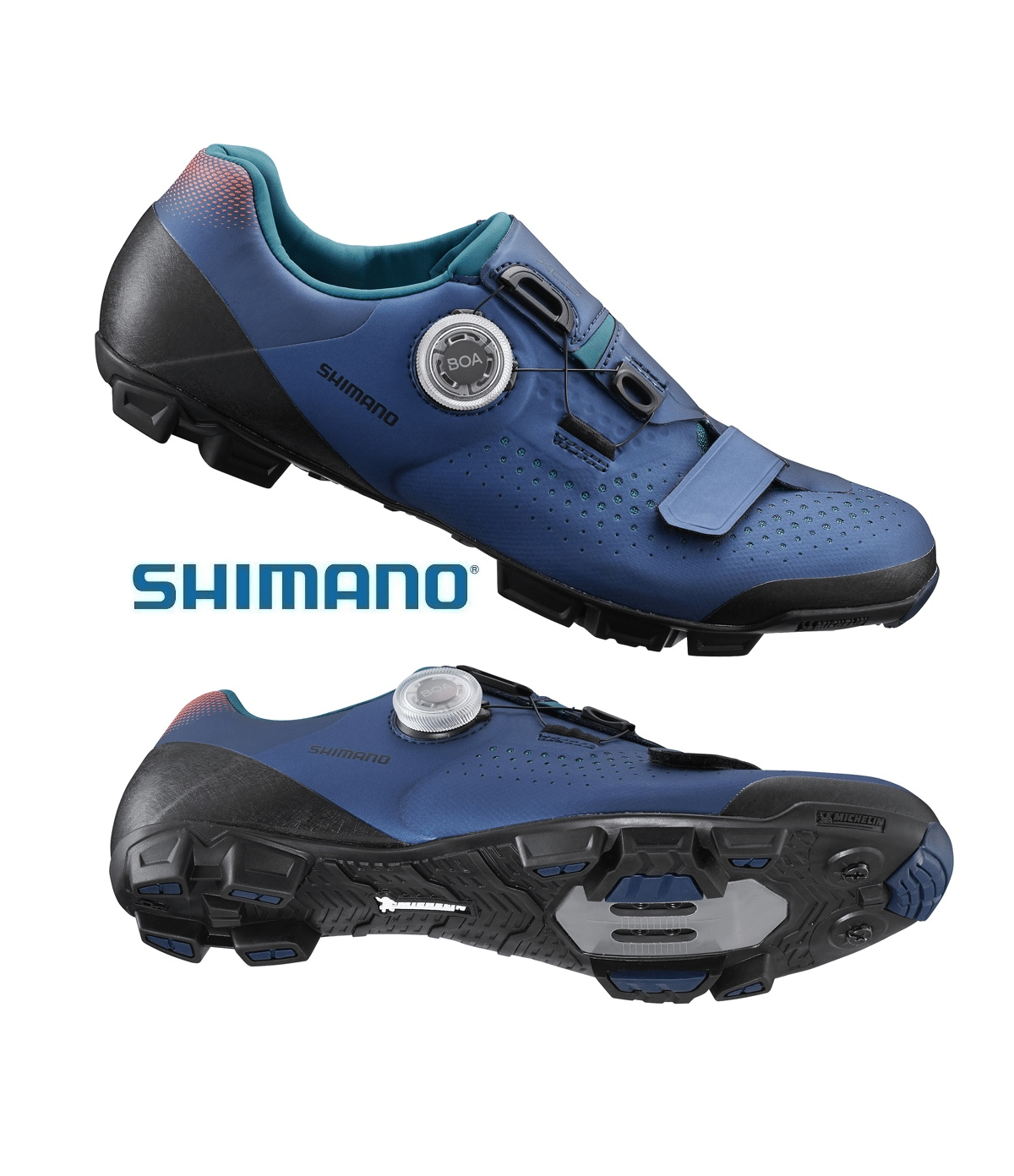 shimano.xc501.dam_.bla_.png MTB-sko Shimano XC501 i dammodell blå visas från sidan och undersidan