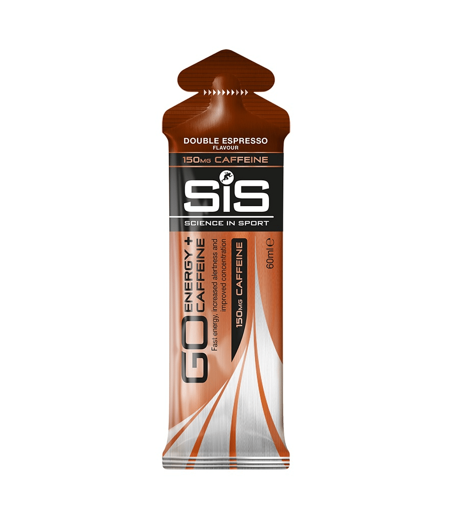 sis.go_.isotonic.gel_.dubbel.espresso.png En SiS GO Energy + Koffein Gel Dubbel Espresso-påse med 150 mg koffein står upprätt mot en vit bakgrund. Förpackningen på 60 ml har färgerna brun, silver och svart.