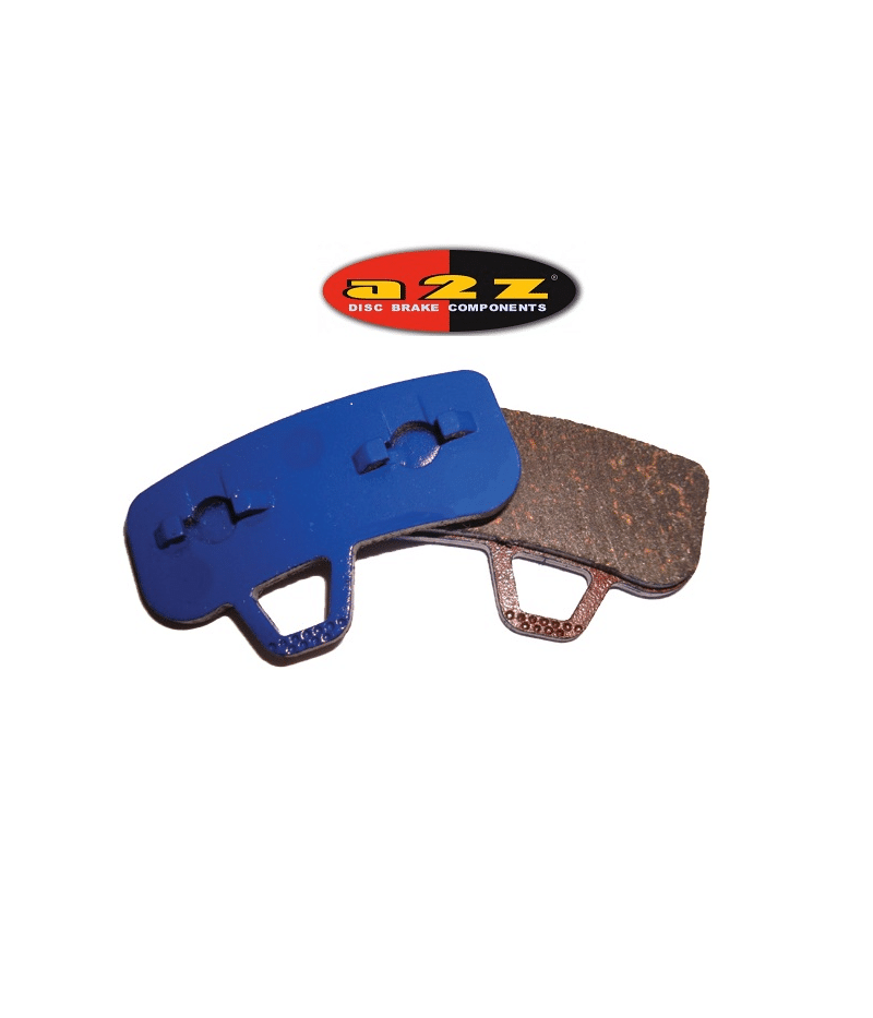 skivbromsbelagg-a2z-till-hayes-stroker-ace.png Närbild av ett par A2Z-skivbromsbelägg för Hayes Stroker Ace. Ett belägg är blått och det andra är brunt med detaljerade mönster, presenterat mot en vit bakgrund.