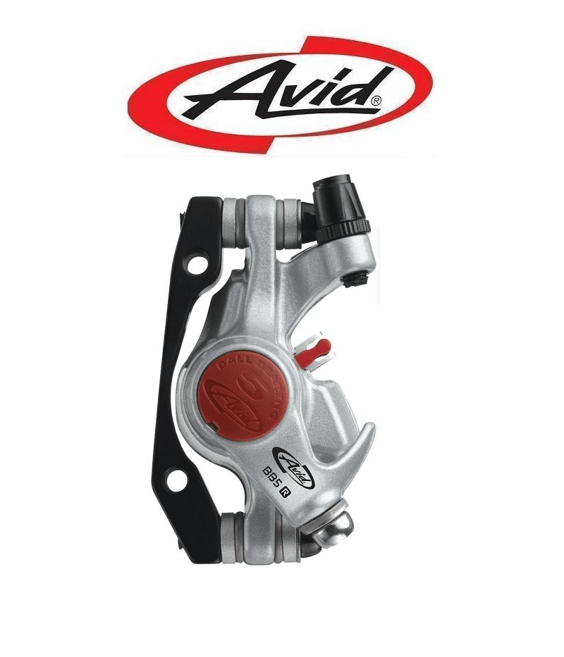 skivbromsok-avid-bb5-road-mekanisk.png Detaljerat fotografi av en Avid BB5 Road mekanisk skivbromsok. Silverfärgad med svarta detaljer och röd accent, framför en ljus bakgrund. Produktbild med fokus på textur och design.