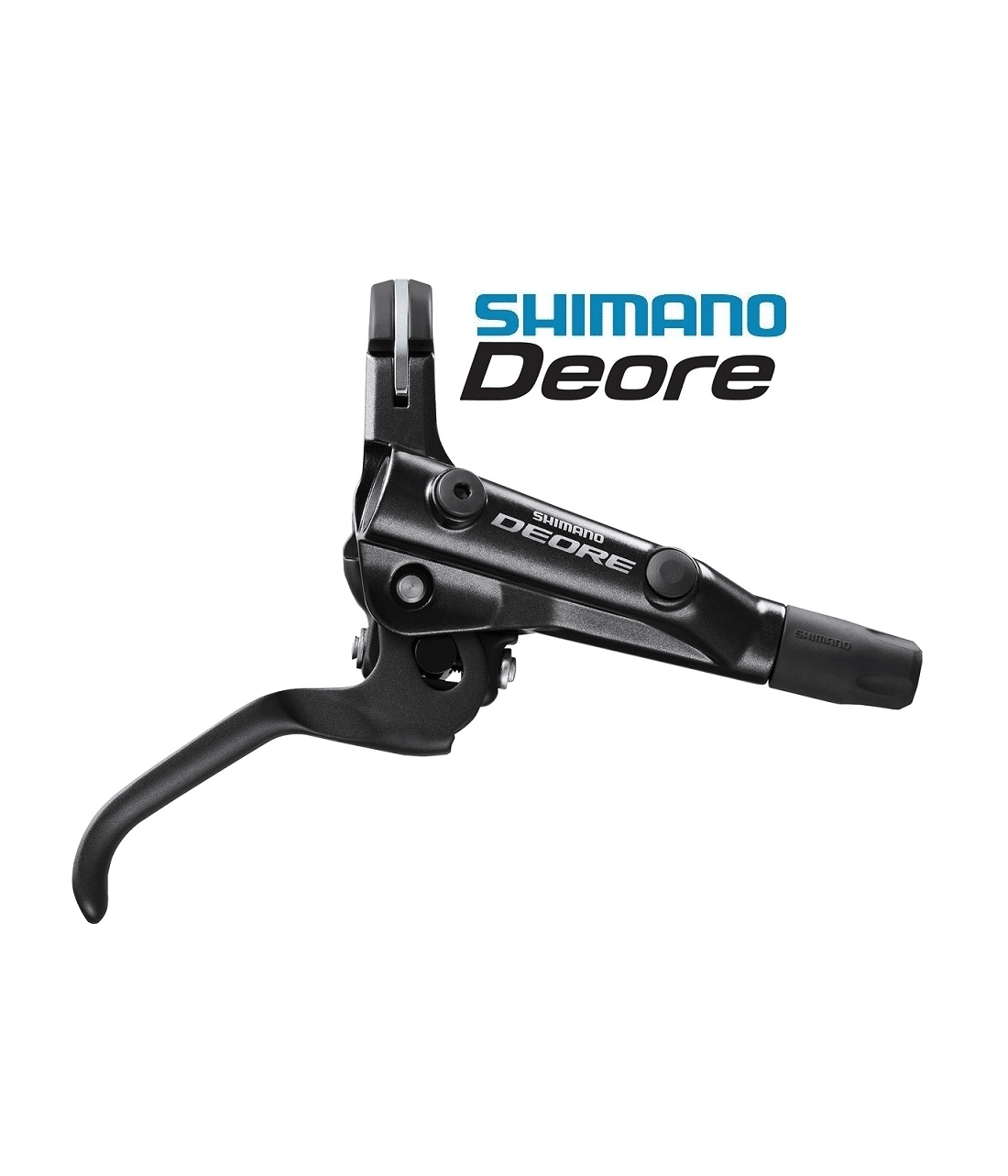 skivbromsreglage-shimano-deore-bl-m6000.png Svart Shimano Deore BL-M6000 skivbromsreglage mot en vit bakgrund. Fokuserat ljus framhäver produktens detaljer och texten "SHIMANO Deore".