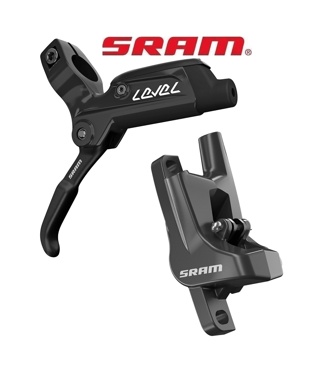 skivbromsset-sram-level.png Detaljerat foto av ett SRAM Level skivbromsset i svart mot vit bakgrund. Fokus på de släta ytorna, exakt precision och den skarpa belysningen som framhäver bromsens konturer.