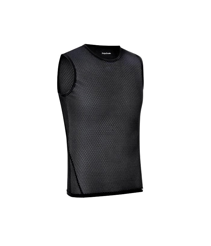 sleeveless.jpg GripGrab Superlight Mesh underställströja, ett ärmlöst svart underställ med rund halsringning och formsydd, perforerad meshdesign, visas mot en vit bakgrund.