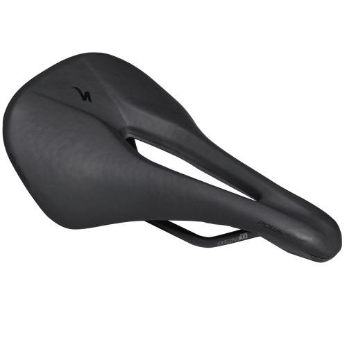 Svarts Specialized Power ARC Pro cykelsadel i profil, med fokus på dess ergonomiska form och lätta konstruktion. En elegant och högpresterande sadel för seriösa cyklister.