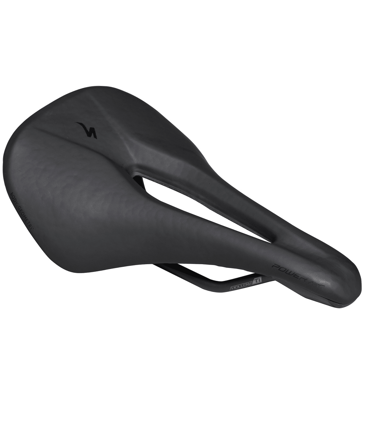 specialized-power-arc-pro-sadel.png Svarts Specialized Power ARC Pro cykelsadel i profil, med fokus på dess ergonomiska form och lätta konstruktion. En elegant och högpresterande sadel för seriösa cyklister.