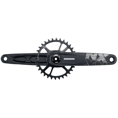 Sram NX Eagle Boost Dub 32T vevparti visas i detalj med fokus på dess svarta finish och moderna design, under jämnt, studioliknande ljus.
