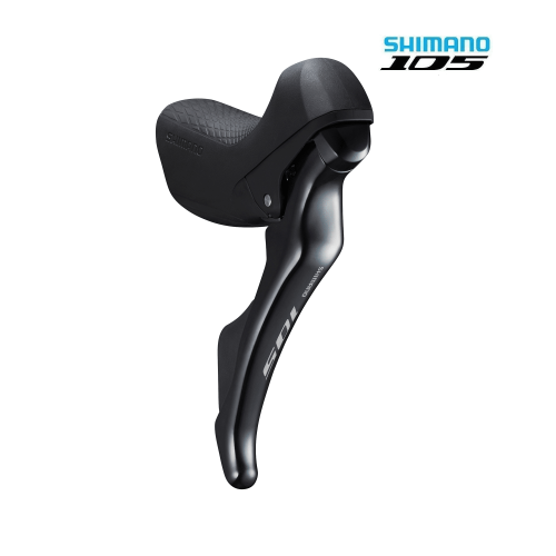 Växelreglage Shimano 105 ST-R7000 i svart. Produktbilden visar detaljer och design med tydlig belysning. Enkel och stilren bakgrund skapar fokus på produkten.