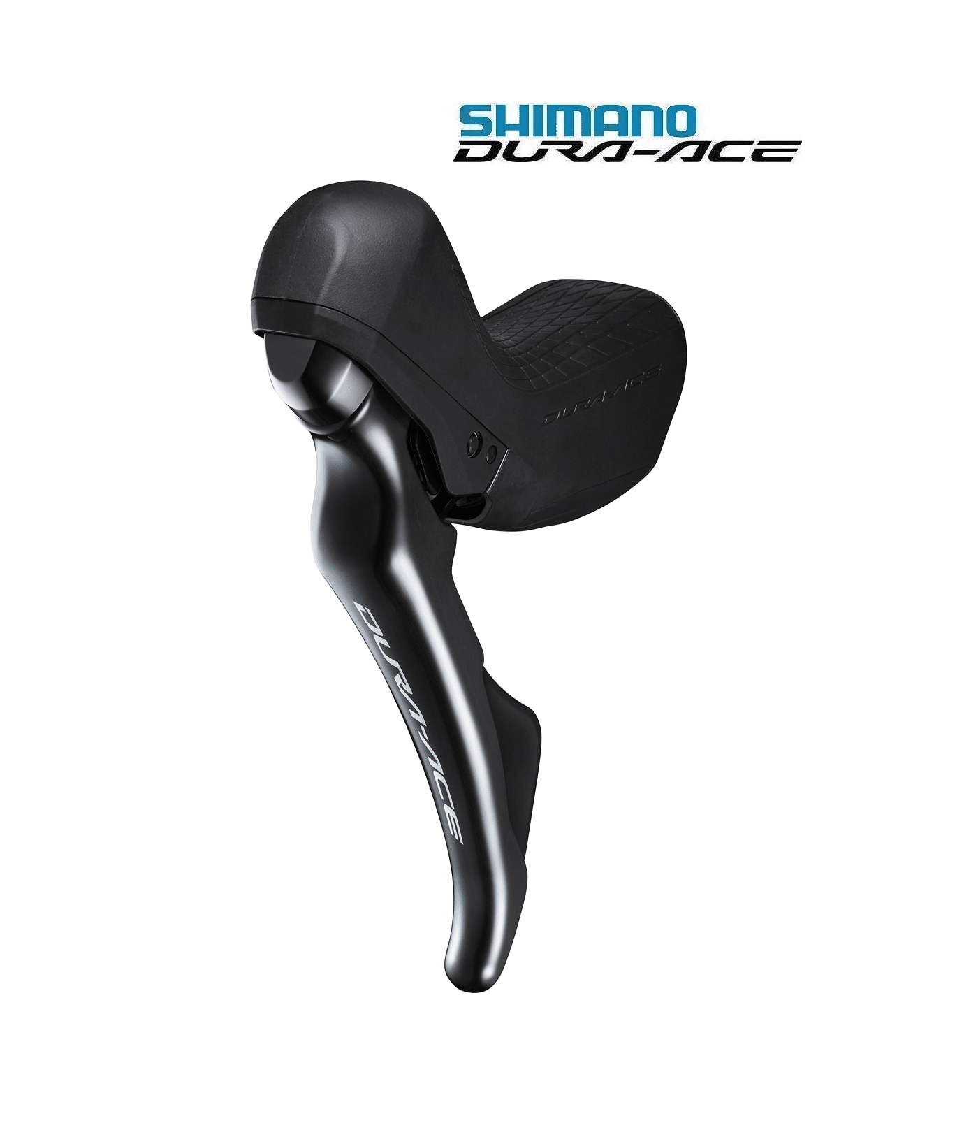 sti-reglage-shimano-dura-ace-st-r9120-hydraulisk-2x11-vxl.png Svart Shimano Dura Ace ST-R9100 växelreglage för landsvägscykel, avbildat mot en vit bakgrund. Detaljerad textur och subtil belysning framhäver den hydrauliska designen för 2x11 växlar.