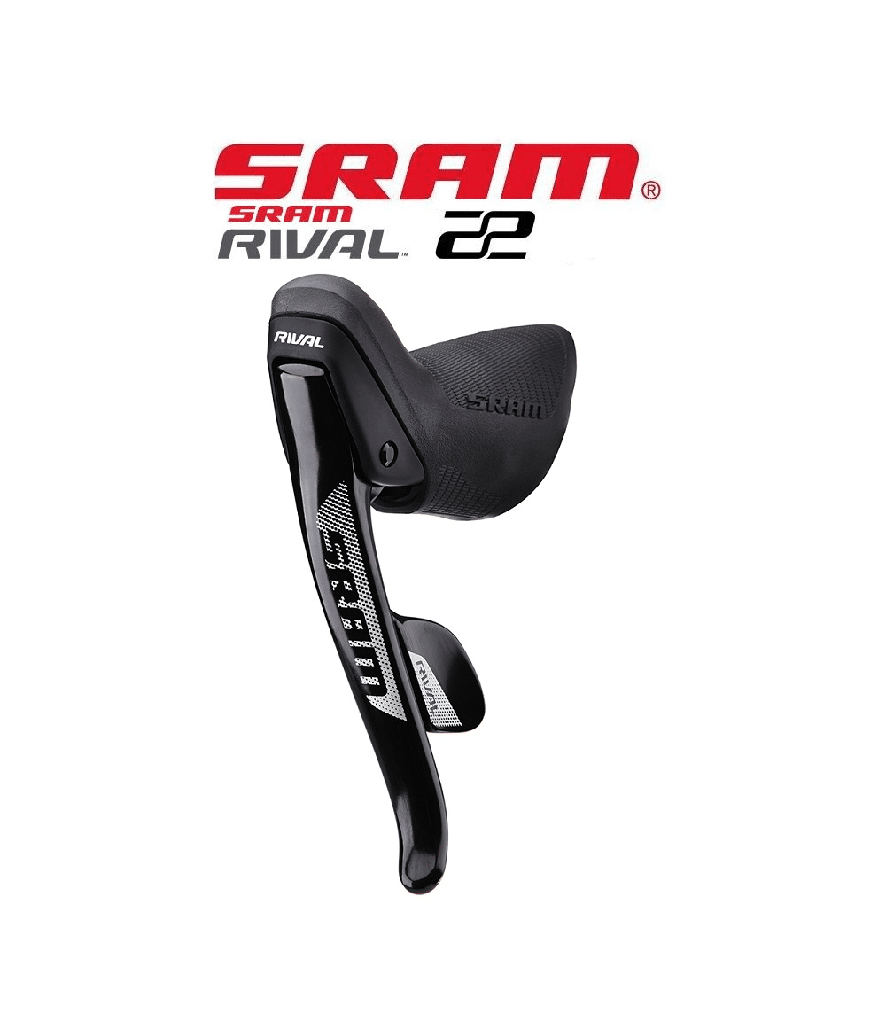 sti-reglage-sram-rival-22-2x11-vxl.png Ett svart växelreglage SRAM Rival 22 DoubleTap, avsett för 2x11 växlar, visas i en studiofotografering med ett rent, vitt bakgrund. Belysningen framhäver detaljerna.