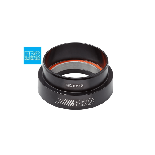 Svart styrlager PRO Nedre EC49/40 GraVity i detalj. Präglad med "PRO" och "EC49/40". Interiören har orange accent. Ljuset framhäver metallens kurvor.