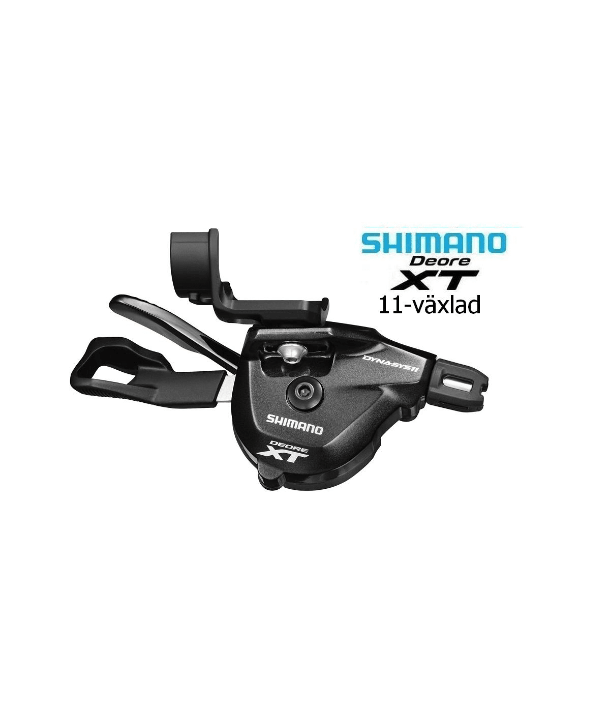 vaxelreglage-shimano-xt-sl-m8000-i-spec-ii.png Närbild av ett svart Shimano Deore XT SL-M8000 I-Spec II växelreglage för 2/3x11 växlar. Detaljrikedom och en professionell produktbild med perfekt belysning för att lyfta fram detaljerna.