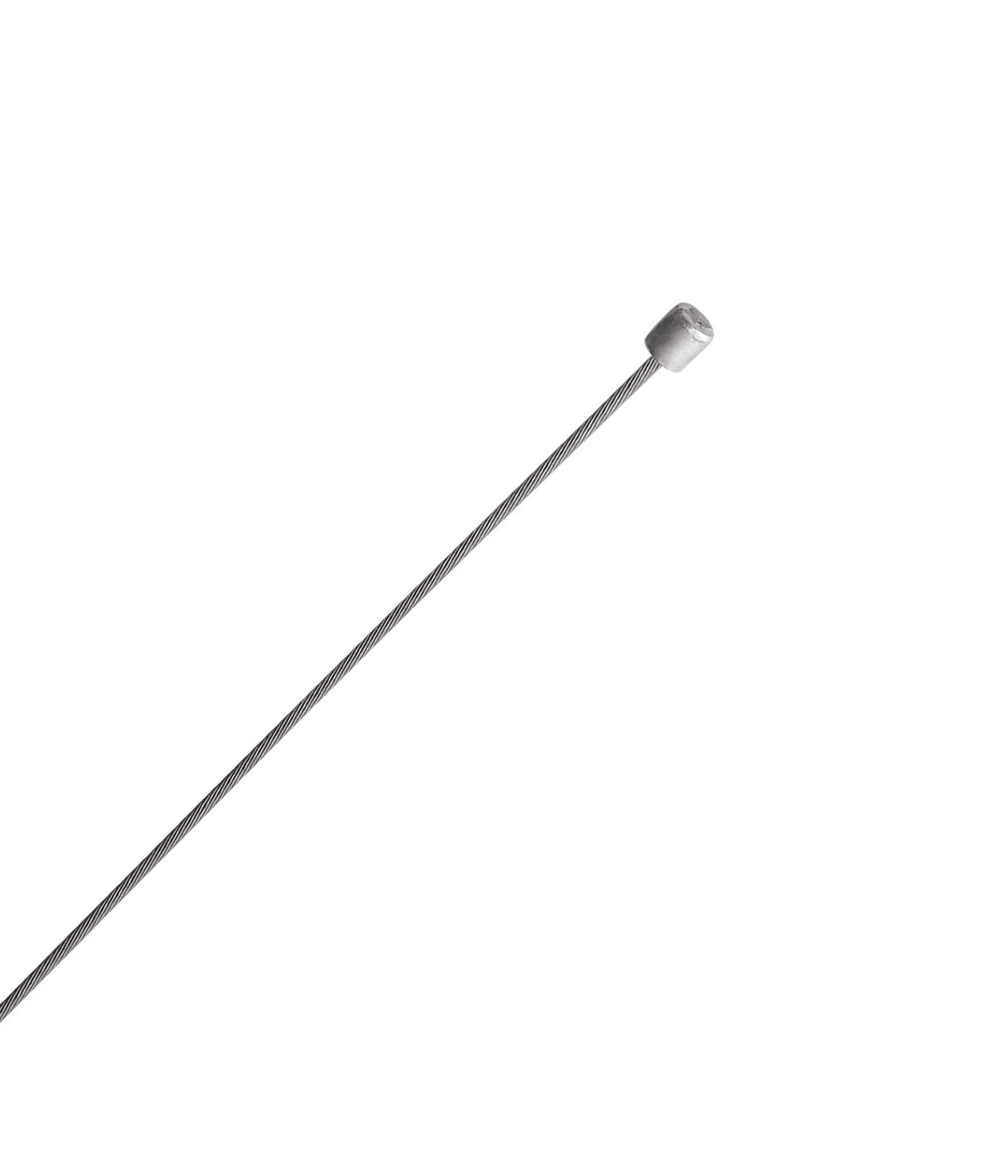 vaxelvajer-optislick.png Växelvajer från Shimano, en Optislick 1.2 x 2100 mm, i rostfritt stål med ett cylindriskt ändstycke. Vajern är placerad diagonalt mot en ljus, nästan vit bakgrund, vilket ger ett rent och minimalistiskt intryck.