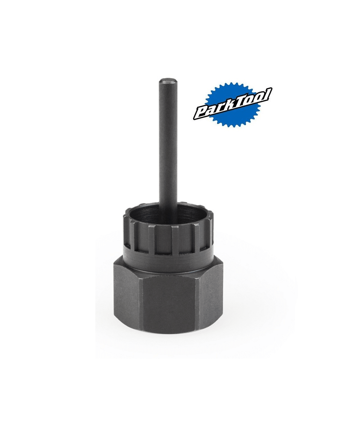 verktyg-park-tool-fr-5-2g-kassettavdragare.png En kassettavdragare Park Tool FR-5.2G visas i starkt ljus mot en vit bakgrund. Verktyget är svart och har en central styrpinne samt Park Tool-logotypen placerad ovanför.