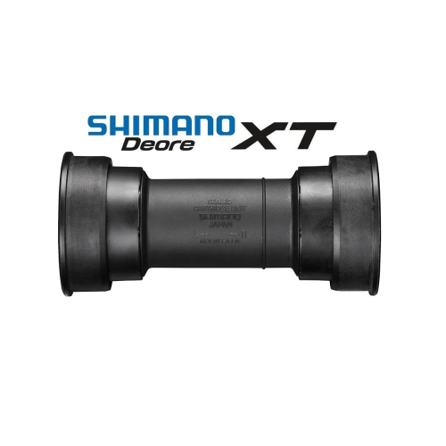 Shimano XT BB-MT800 vevlager i pressfit-modell, framställt i svart med tydliga produktmärkningar. Studioljus framhäver detaljerna och konstruktionen, perfekt för cykelentusiaster.