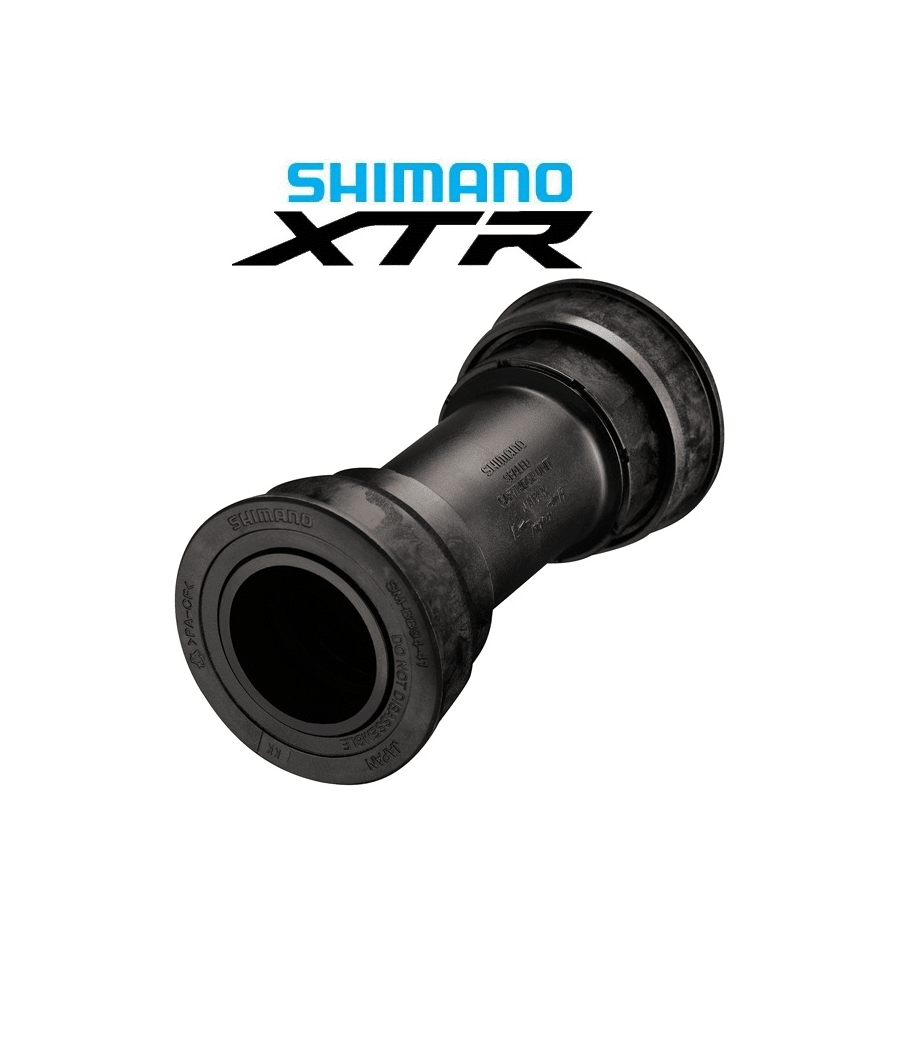 vevlager-shimano-xtr-sm-bb94-pressfit.png Det svarta vevlagret Shimano XTR SM-BB94 PressFit visas mot en vit bakgrund under stark belysning. Logotypen Shimano XTR finns ovanför. Produktfotot framhäver detaljer och texturer.