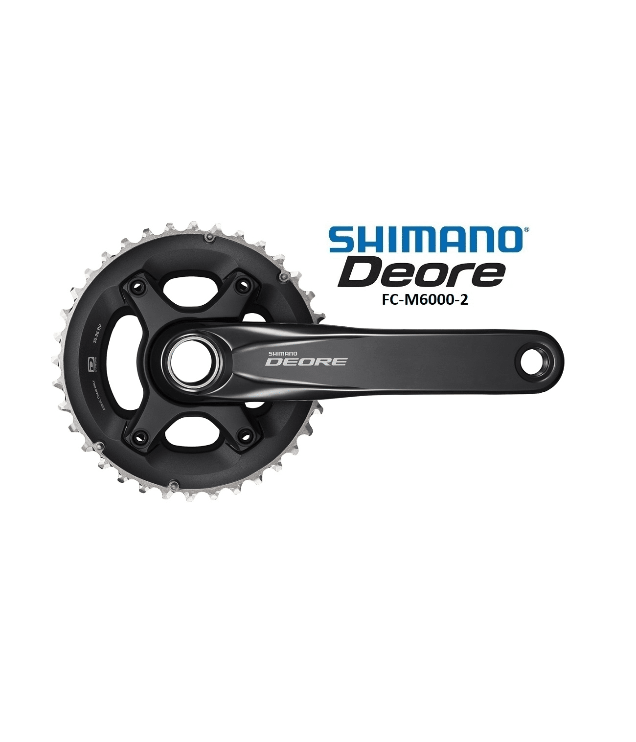vevparti-shimano-deore-fc-m6000-2x10-1.png Detaljerat foto av ett Shimano Deore FC-M6000 vevparti med 38/28T klingor, avsett för 2x10 växlar. Produktens design och märkning framhävs i ett jämnt, diffust ljus.