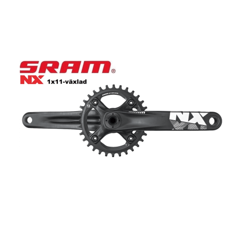 Mörkgrå SRAM NX BB30 32T vevparti för 1x11 växlar. Väl belyst produktbild som framhäver detaljer som drevets tänder och NX-logotypen. Ljust utsnitt.