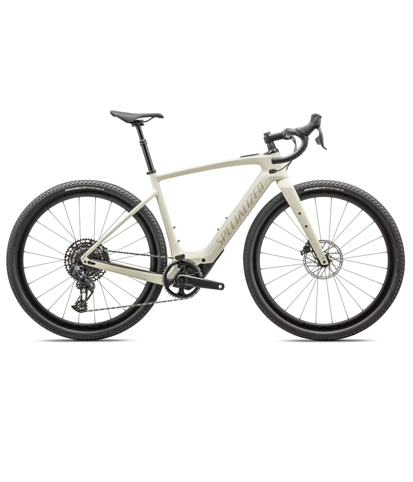 CREO-SL-EXPERT-CARBON-BLKPRL-BRCH-BLKPRL.jpg Specialized Turbo Creo SL 2 Expert kolfiber el-racer i gråbeige färg. Den står i ett ljust utrymme med mjuk belysning