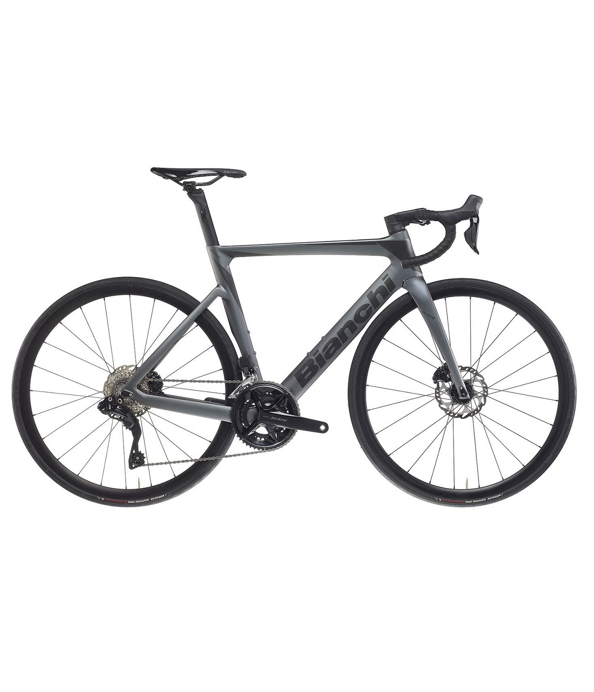 Oltre-Race-AB Mattgrå Bianchi Oltre Race 105 Di2, 2x12s racer för fart och prestanda.