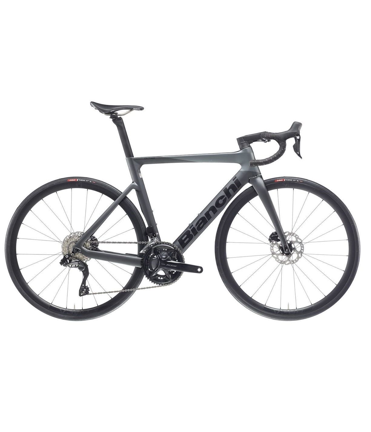 Oltre-Race-zL Mattgrå Racer Bianchi Oltre Race 105 Di2 med 2x12 växlar.