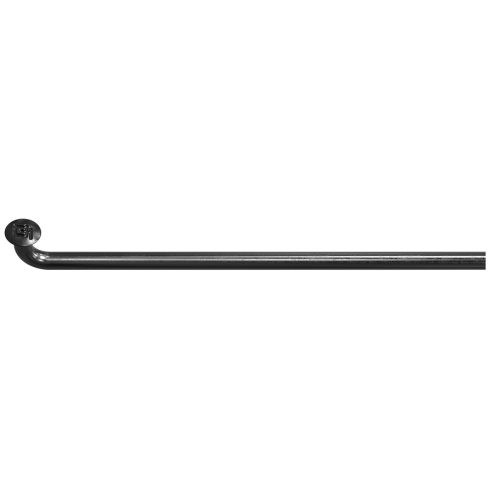 Närbild av en DT Champion 2.0 rostfri, svart cykelekrar mot en ren vit bakgrund. Metalliska skuggor och precision i detaljerna framhävs.