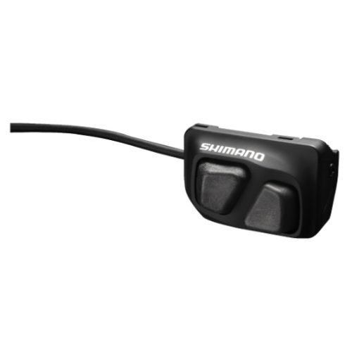 Svart Shimano SW-R600 växelreglage med två knappar och en sladd syns i starkt ljus. Logotypen "SHIMANO" är tydligt placerad på enheten.