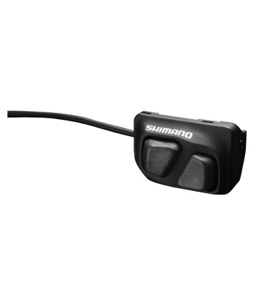 Shimano-SW-R600.jpg Svart Shimano SW-R600 växelreglage med två knappar och en sladd syns i starkt ljus. Logotypen "SHIMANO" är tydligt placerad på enheten.