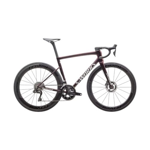 Specialized S-Works Tarmac SL8 landsvägscykel, Dura Ace 2x12s växlar för hög prestanda.