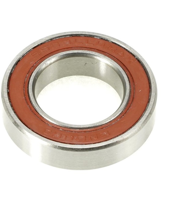 enduro-6903llu-max.jpg Detaljerat kullager Enduro 17x30x7mm 6903LLU MAX ABEC3. Stålringar och röd tätning syns tydligt i bra ljus.