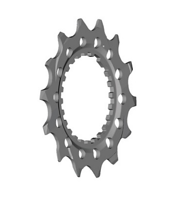 XT-Kassett-klinga-14 Detaljerad grå Shimano kassettklinga med hål, designad för XT-XTR-SLX-Deore med microspline body. Realistisk 3D-modell med subtil skuggning och ljusa reflektioner som framhäver materialets textur.