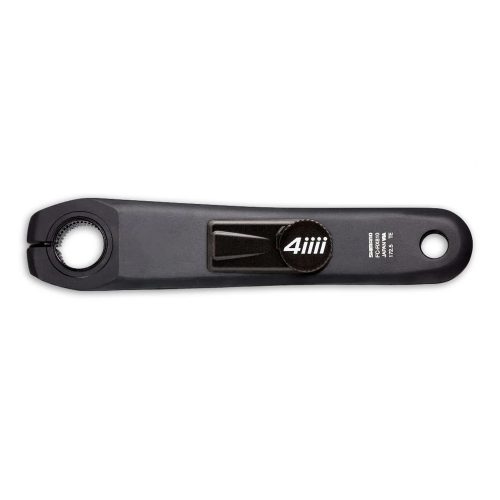 Denna bild visar Wattmätare 4iiii Shimano Ultegra R8100 Single Side 3+ i detalj. Produktens svarta färg och precisa utförande framhävs av ett jämnt ljus, vilket ger en professionell och teknisk känsla.