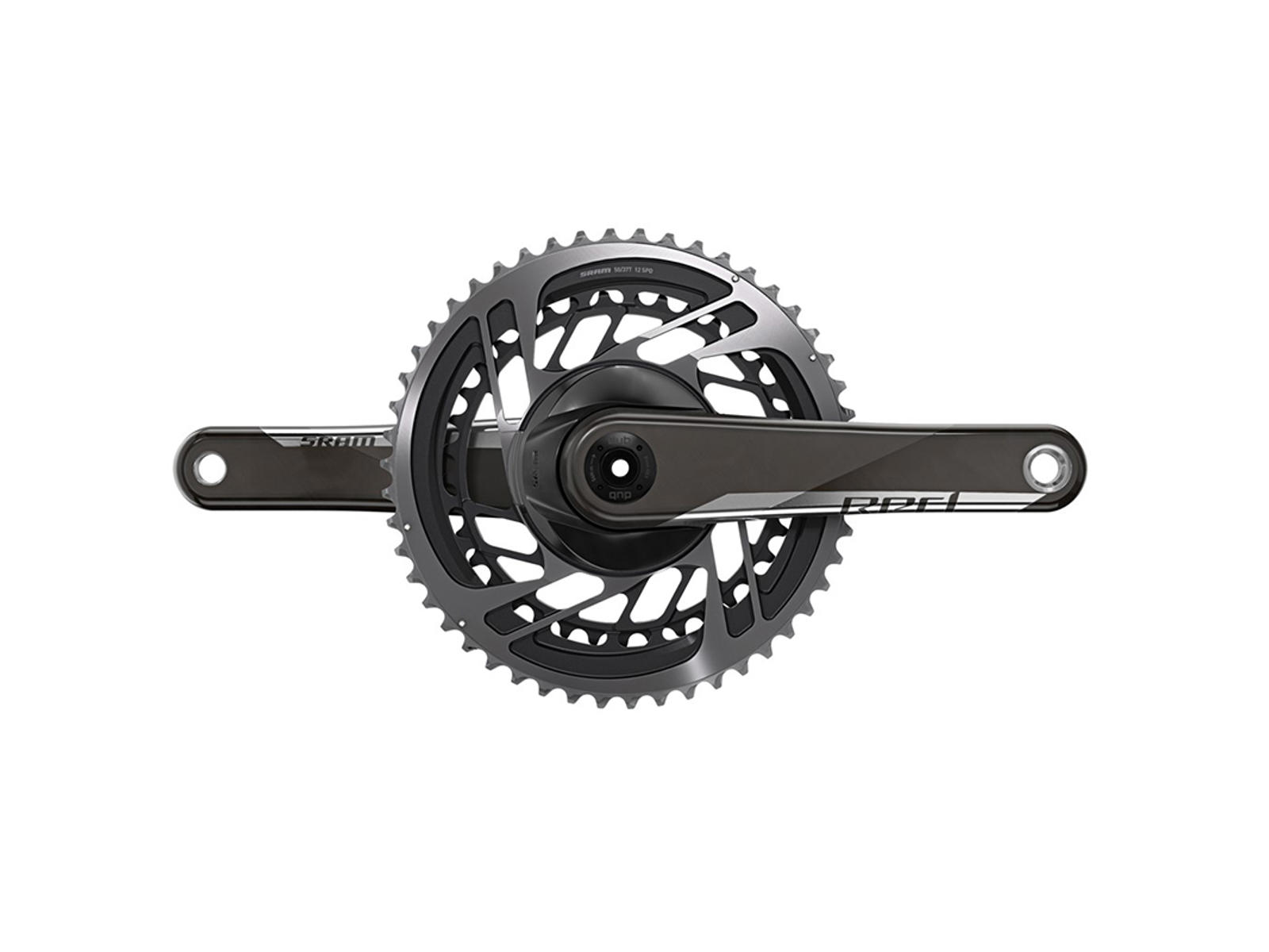 00-6118-563-000_large SRAM Red AXS GXP 50/37T vevparti med tolv växlar visas i detalj. Stark belysning framhäver den moderna designen och de tekniska finesserna.