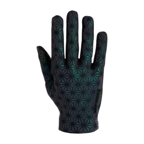 Handskar: Supacaz Galactic – cykelhandskar med hela fingrar och ett skimrande geometriskt stjärnmönster på mörk bakgrund.