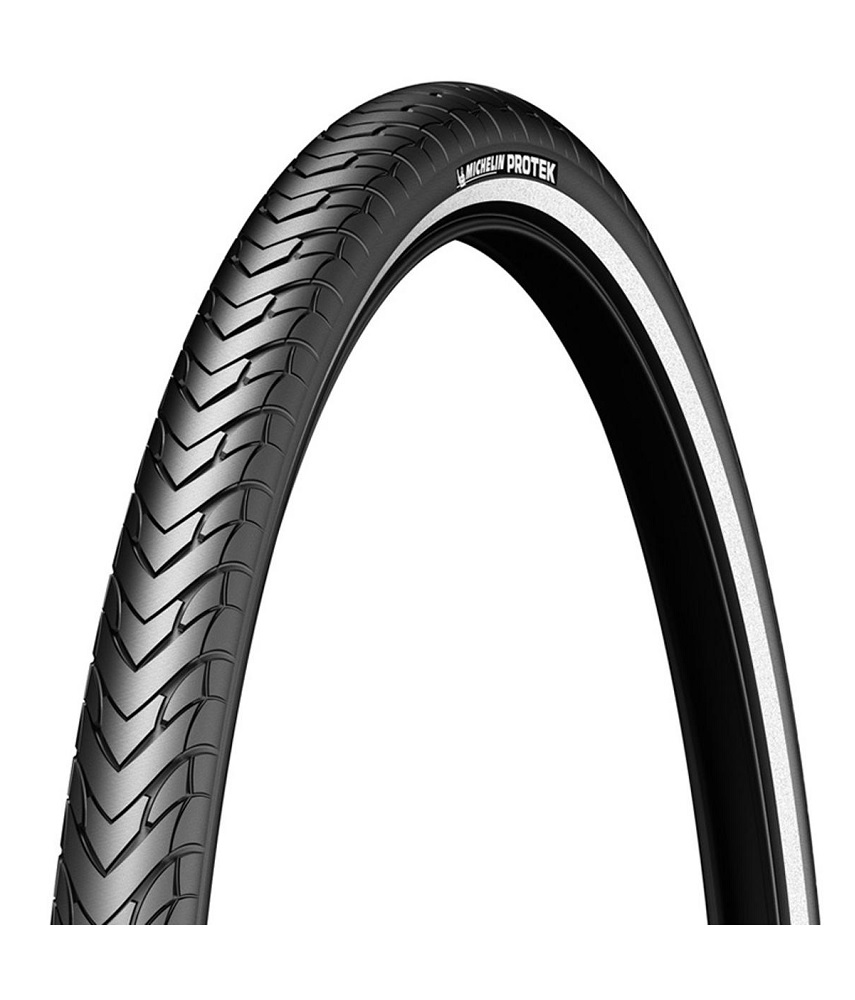 Michelin-Protect-24 Michelin Protek däck 47-559 mm 26x1,85". Detaljerad bild av däckmönstret och den reflekterande sidoväggen. God belysning framhäver däcket mot en neutral bakgrund.