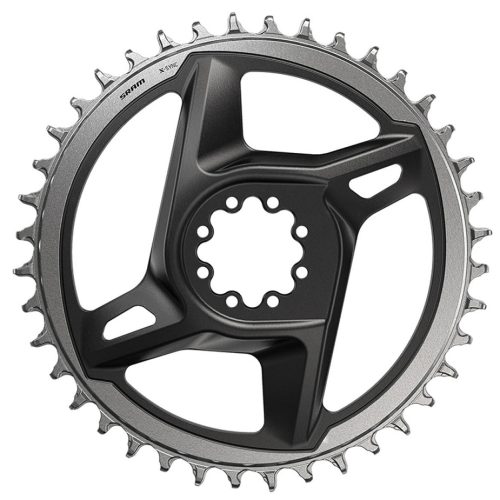 Närbild på ett Framdrev Sram X-Sync, direktmonterat, med fokus på de silverfärgade tänderna och den svarta konstruktionen i mitten. Detaljerad och välupplyst produktbild.