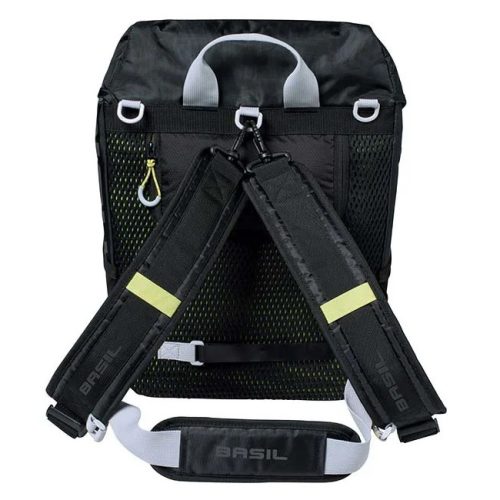 Cykelväska/ryggsäck Basil Miles daypack bakifrån, med axelremmar och bärhandtag.