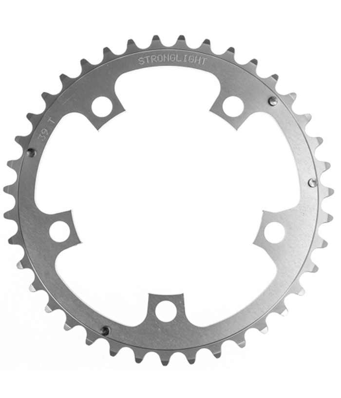 Stronglight-110-39-silver Stronglight 110mm framdrev, 39 tänder, silverfärgat, för Shimano 9/10-växlat.