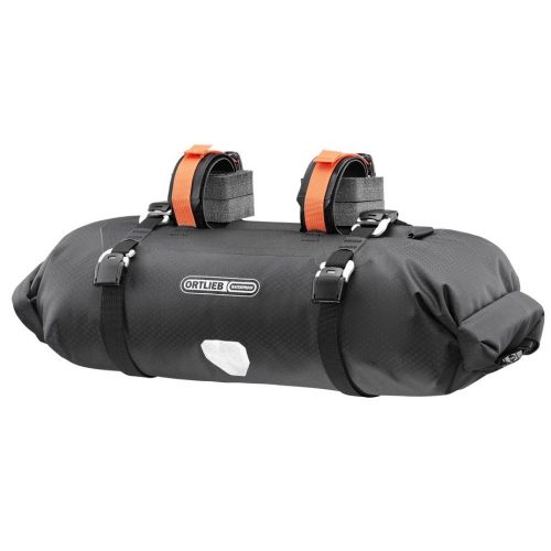 Svart Ortlieb Handelbar-Pack styrväska med orange remmar, 9 liter.