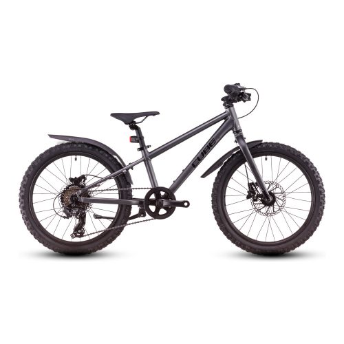 Grå Cube Acid 200 Allroad Disc barncykel med skärmar och skivbromsar.