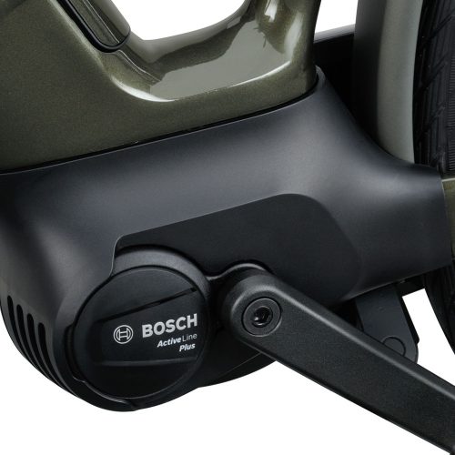 Detaljbild av Batavus Altura Power Plus elcykelns Bosch Active Line Plus motor.