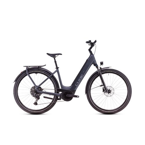 Grå Cube Touring Hybrid Pro 625 elcykel för herrar, sedd från sidan.