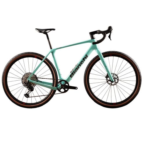 Bianchi Arcadex Comp Carbon GRX gravelcykel i Celeste färg, 1x12 växlar.