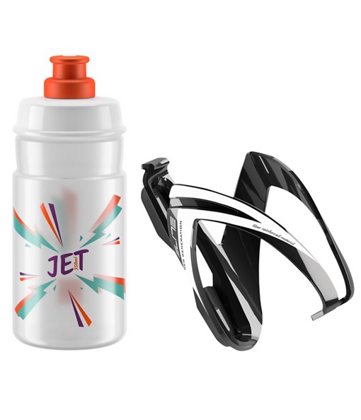 Elite-Ceo-black-glossy-white-graphic-111 Flaska och flaskställ Elite CEO kit, vit vattenflaska med röd kork.