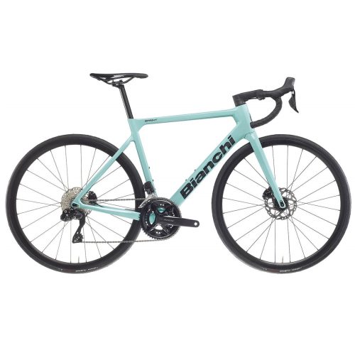 Celeste Bianchi Sprint racer med 105 Di2 2x12s växlar.