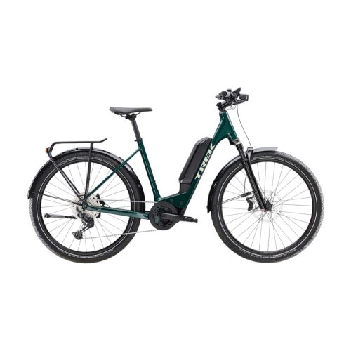 Grön Elcykel Trek Allant+ 6 med lågt insteg och 10 växlar.