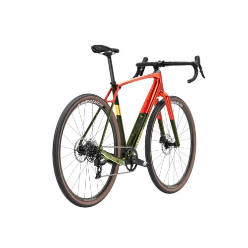 Orange och olivgrön Trek Checkpoint Gravel-cykel av modellen SL 5 Gen 3.
