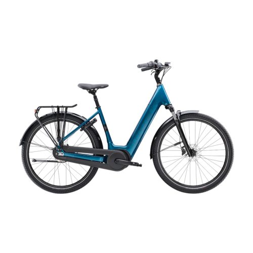 Blå Trek District+ 3 elcykel med lågt insteg och 7 växlar.