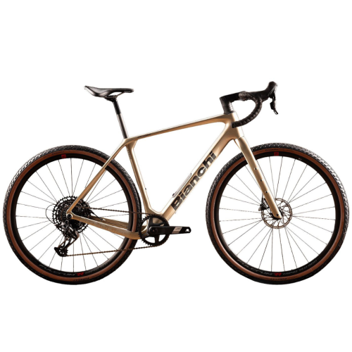 Bianchi Arcadex Comp Carbon GRX gravelcykel i Celeste färg.